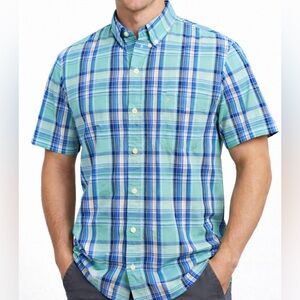 Izod Saltwater "Seaport Poplin" Relaxed Classic Blue Aqua Yellow White Plaid XL